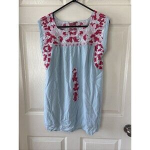 J. Marie Mexican Oaxaca Floral Embroidered Dress Cotton/Linen S, Small,